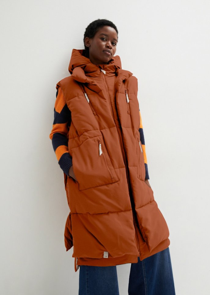 Oversize Puffer-Weste aus recyceltem Polyester mit Kapuze