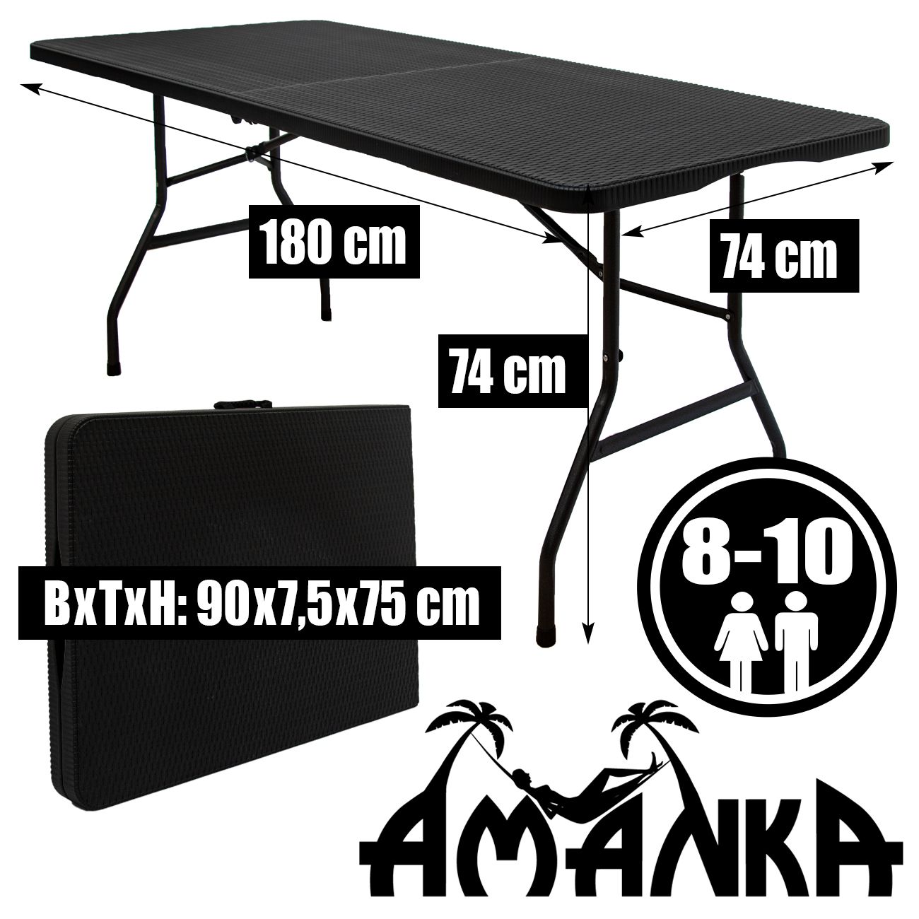 AMANKA 180x74 schwarze Gartentisch