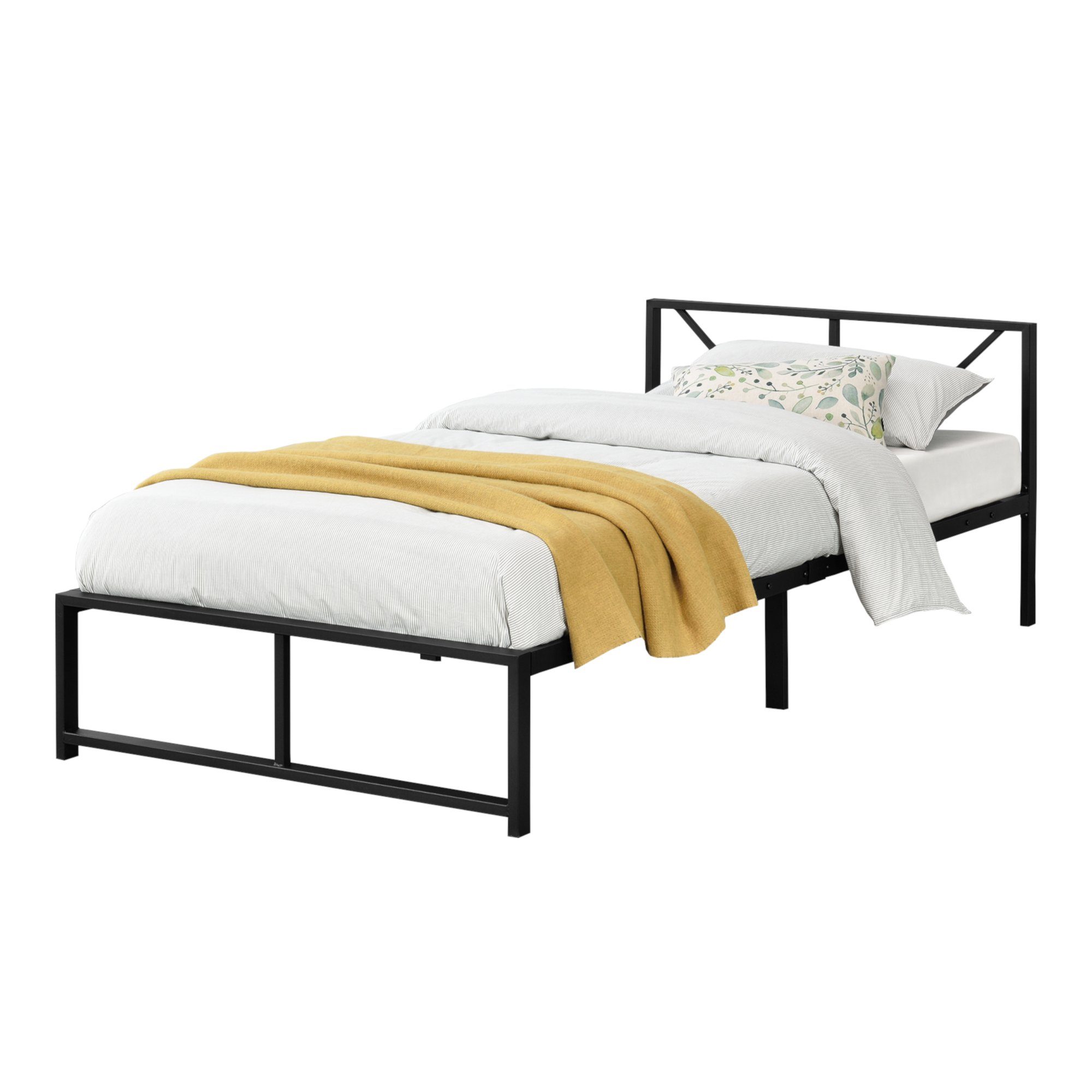 en.casa Metallbett, Meran Bettgestell 90x200 cm Jugendbett schwarz