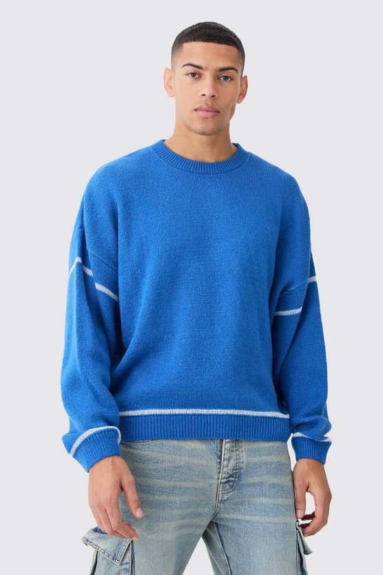 Kastiger Oversize Pullover mit Kontrast-Naht