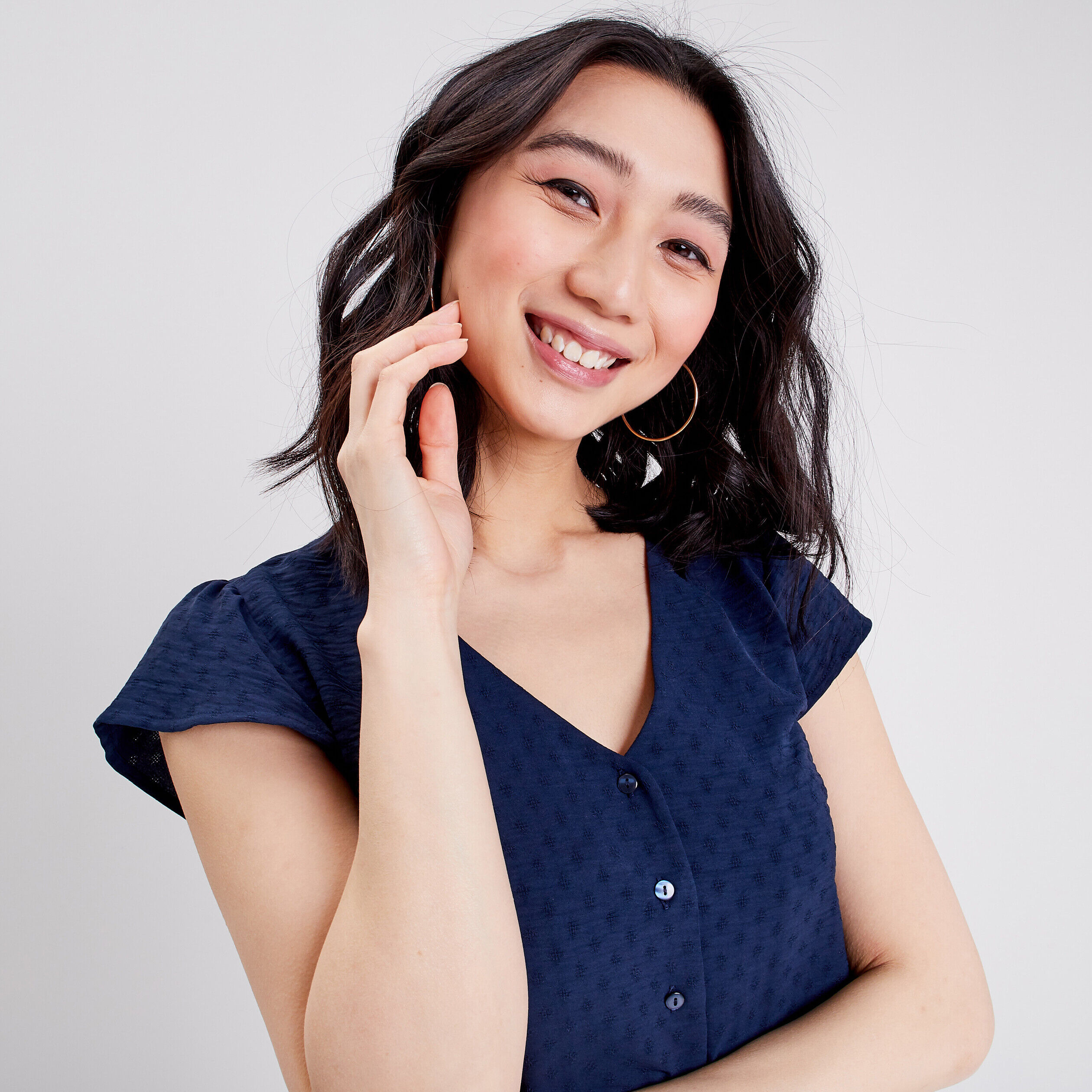 Chemise manches courtes bleu marine femme | Cache Cache