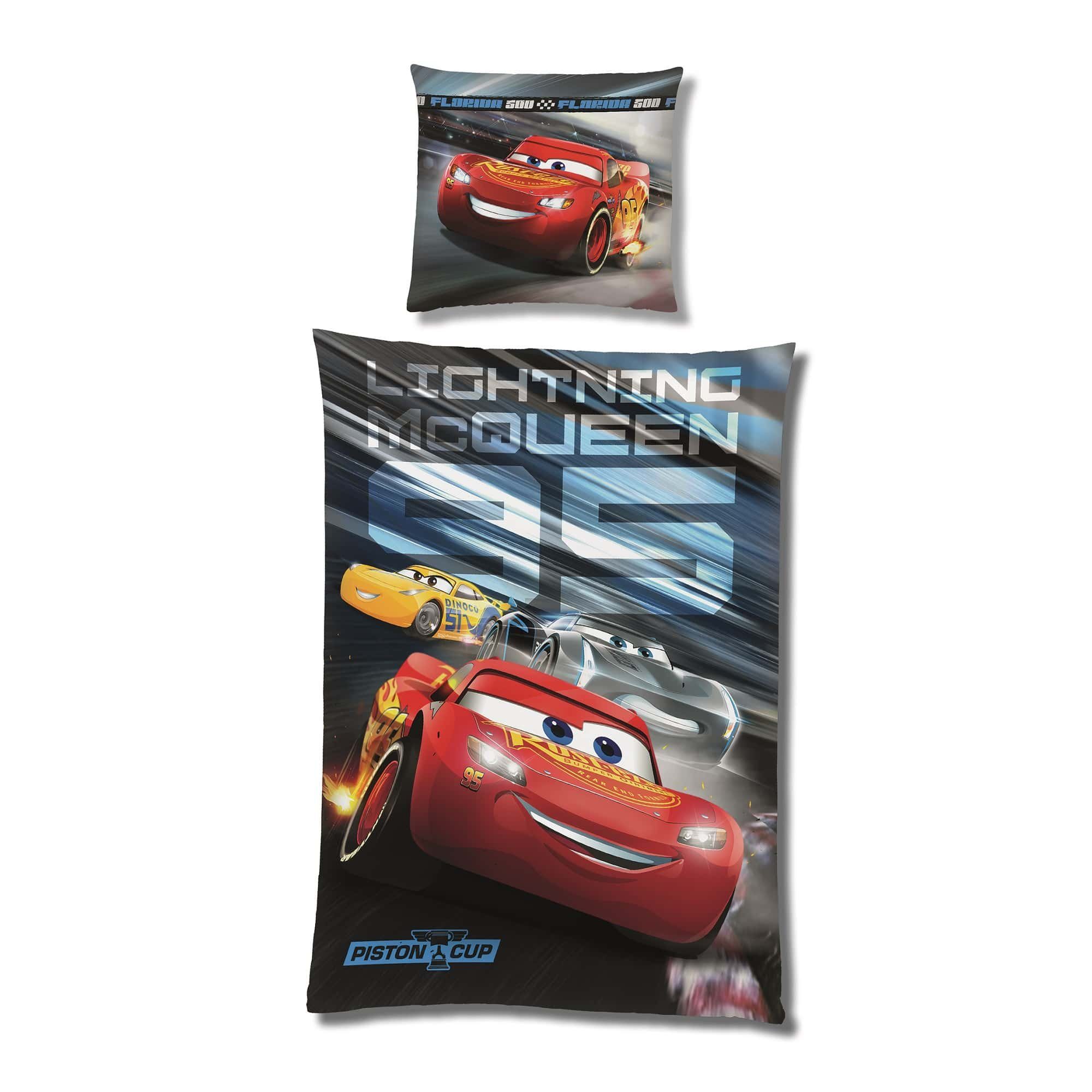 Kinderbettwäsche  Cars 135x200 80x80 cm, extra flauschig mit Reißverschluss, Familando, Fleece, 2 teilig, mit Lightning McQueen, Cruz Ramirez & Jackson Storm