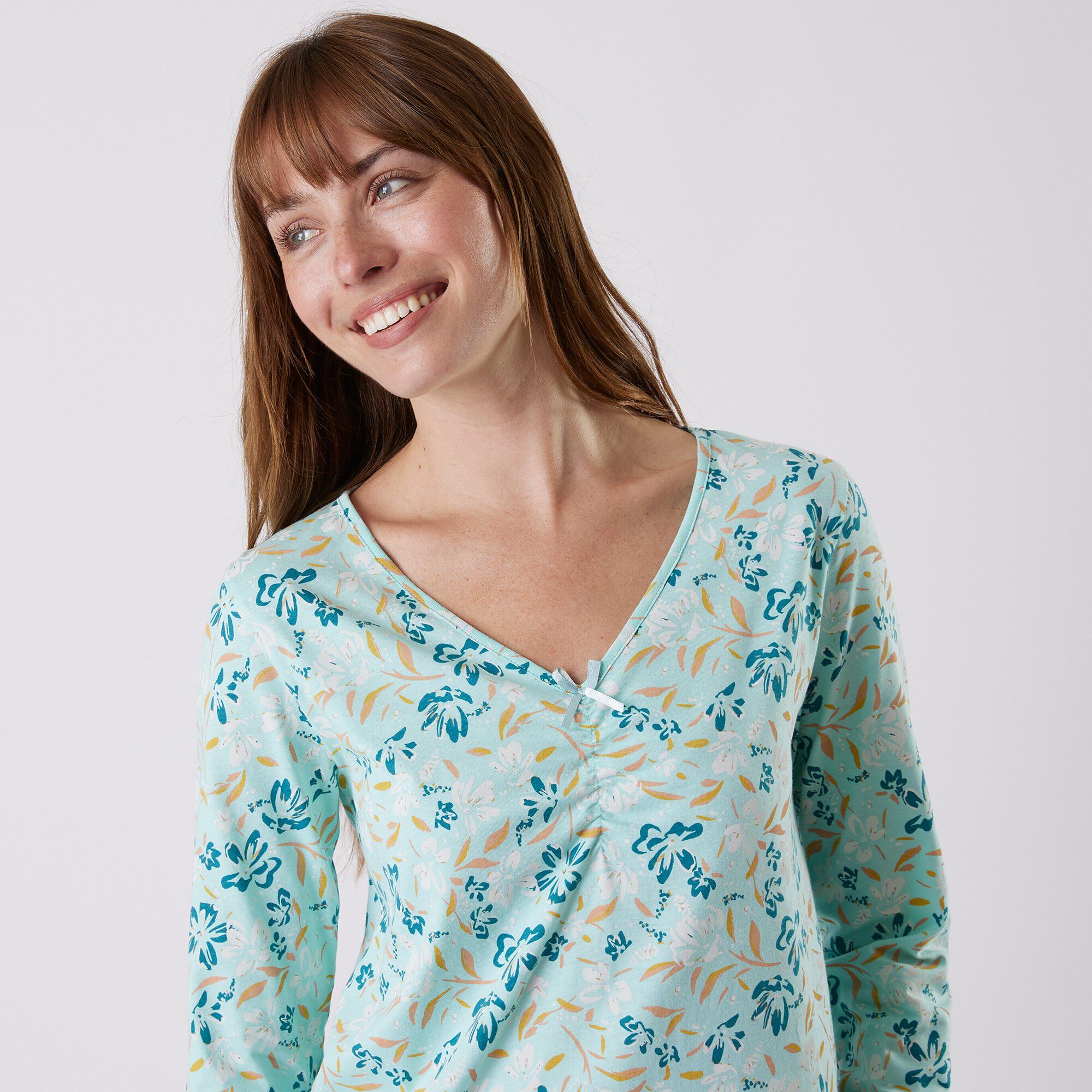 Tee-shirt pyjama manches longues imprimé floral