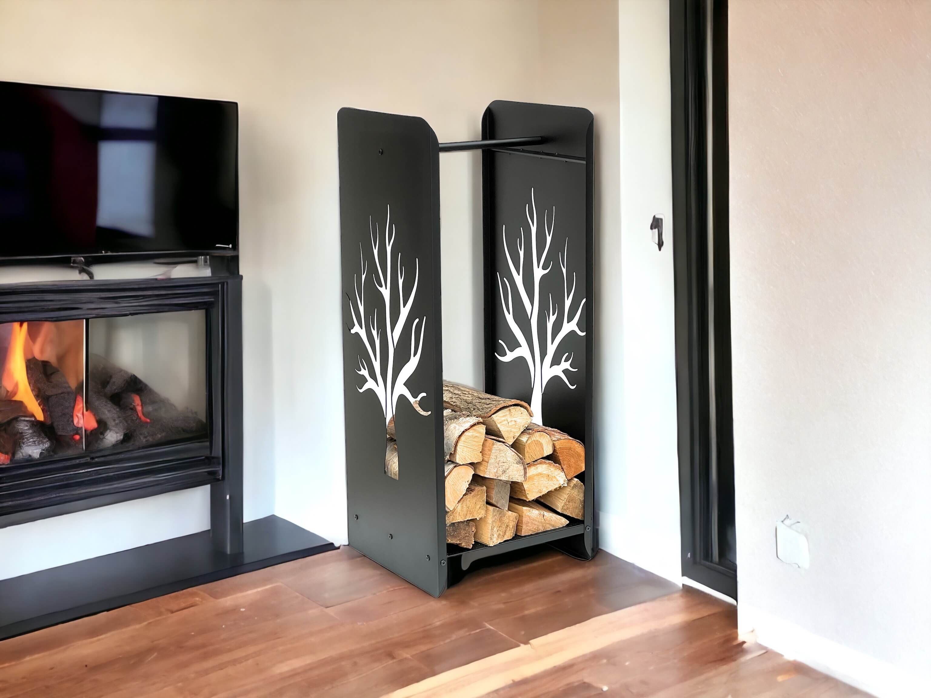 DanDiBo Kaminholzregal Kaminholzregal Innen Metall Schwarz 100 cm Kaminholzständer 96428