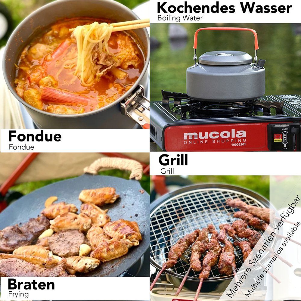 Mucola Gaskocher Campingkocher mit Koffer Gaskocher Herd Kartuschenkocher Gasherd, Piezozündung