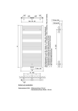 Ximax Badheizkörper Alpha 1454 mm x 600 mm, 797 Watt, Mittenanschluss, weiß