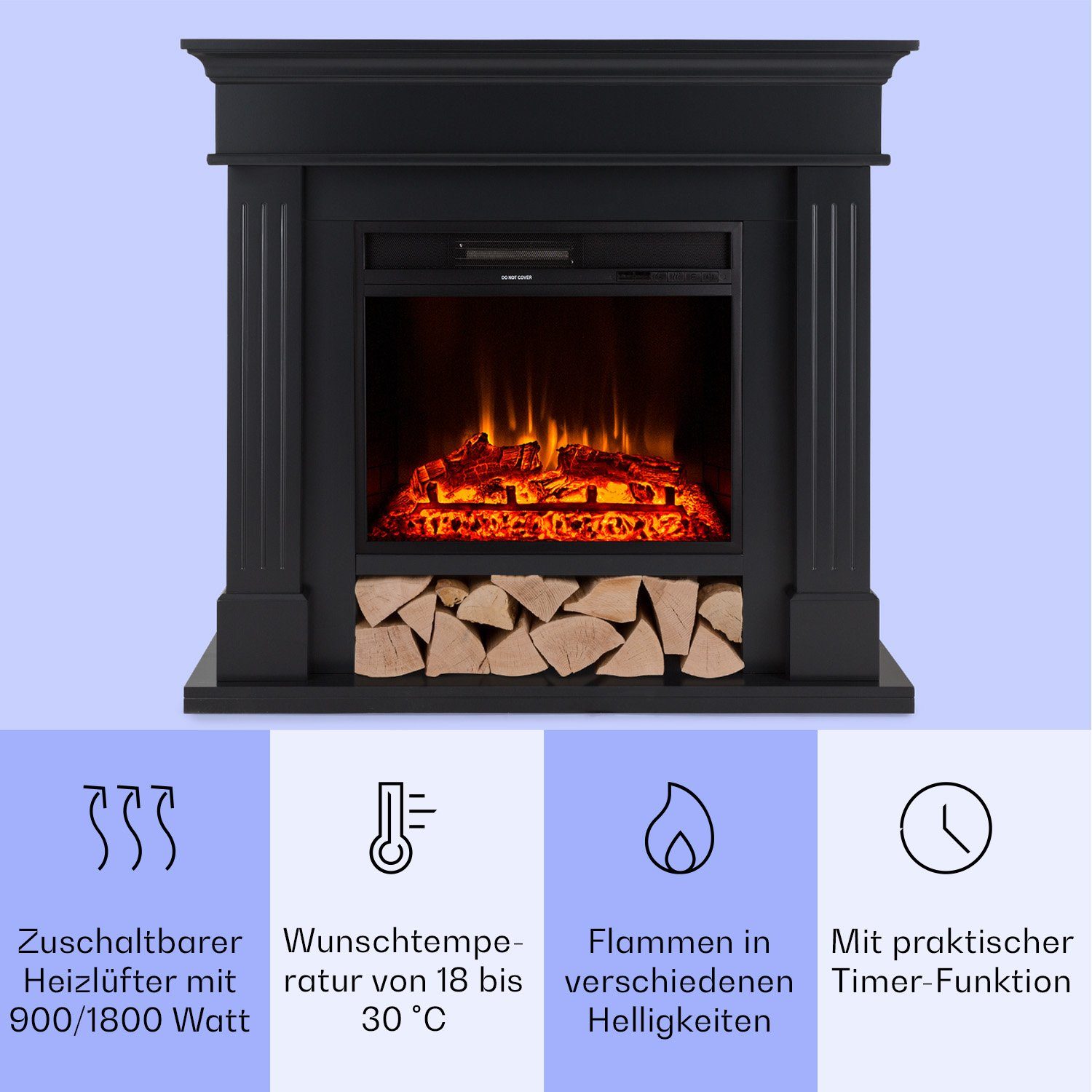 Klarstein Elektrokamin LasPilas Elektrokamin, elektrischer Kaminofen mit Heizung LED-Beleuchtung, Timer, Thermostat