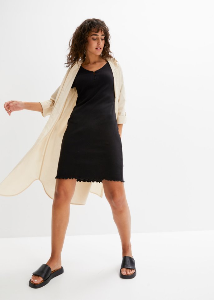 Ripp-Kleid mit Knopfleiste