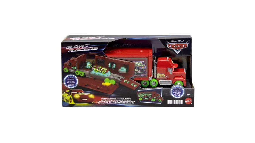 and Pixar Cars Glow Racer Mack Transporter Set