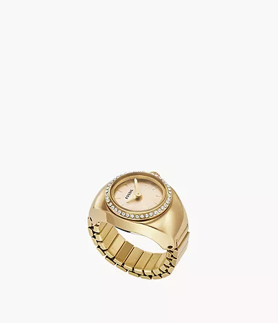 Fossil Ringuhr 2-Zeiger-Werk Edelstahl goldfarben