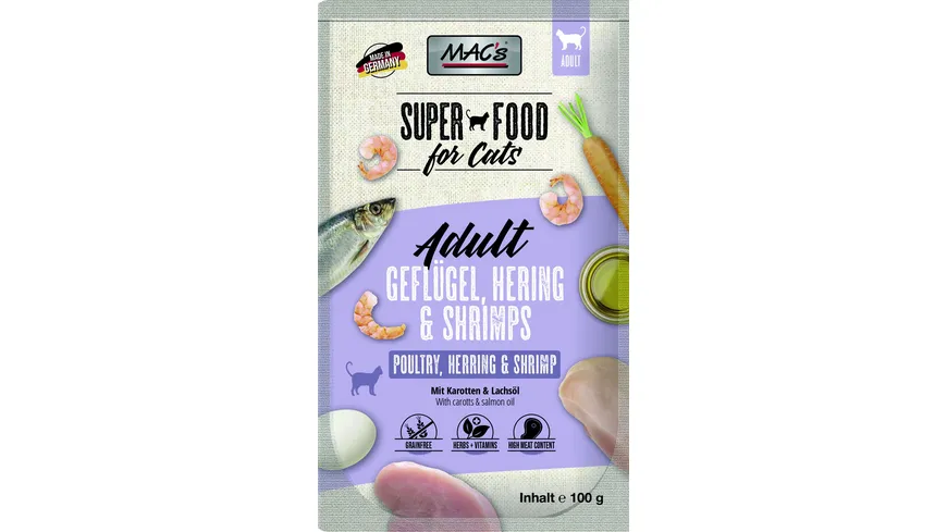 MAC's CAT Katzennassfutter Pouchpack Geflügel, Hering & Shrimps 100 g
