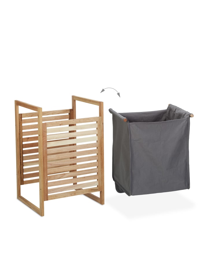 relaxdays Wäschekorb in Natur/ Grau - (B)40 x (H)60 x (T)35 cm günstig kaufen onesize
