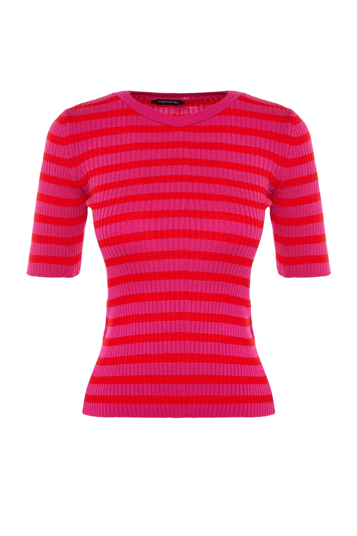 Trendyol Collection  Fuchsia Basic Gestreifter Strickpullover TWOSS20KZ0075