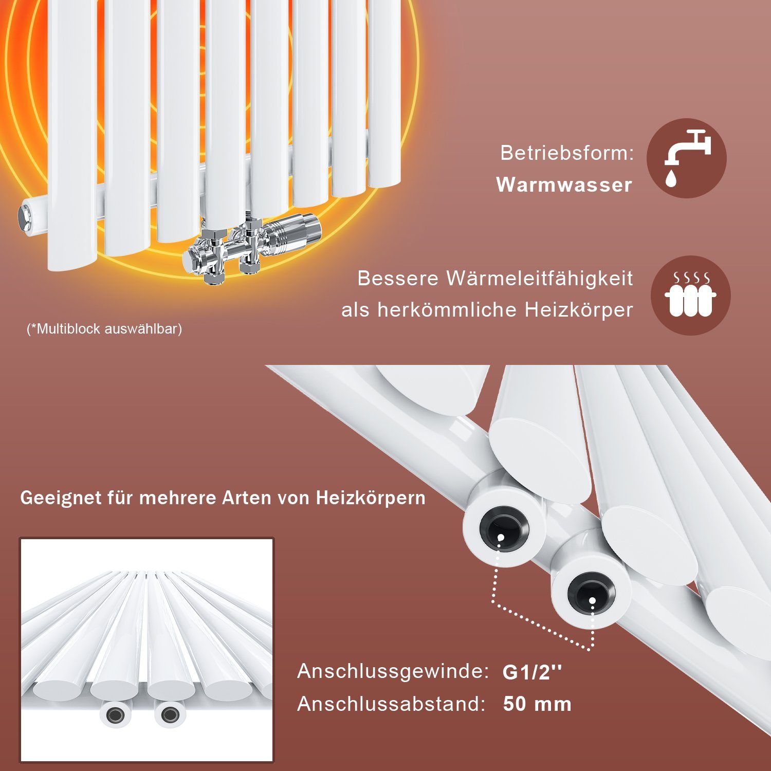 ELEGANT Badheizkörper Heizkörper Design Röhren Heizung modern, Weiß