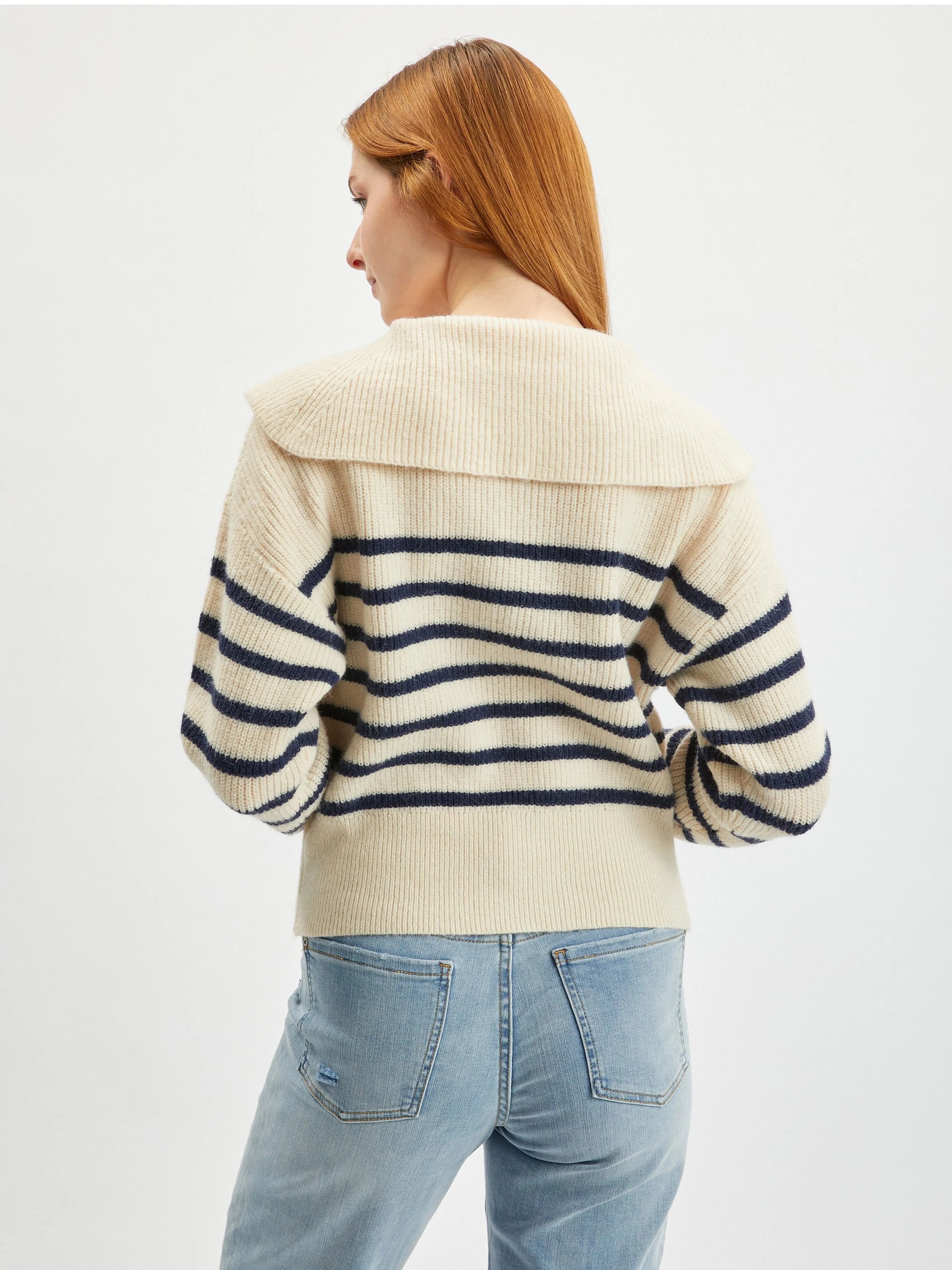 Cremefarbener gestreifter Damen-Pullover ORSAY