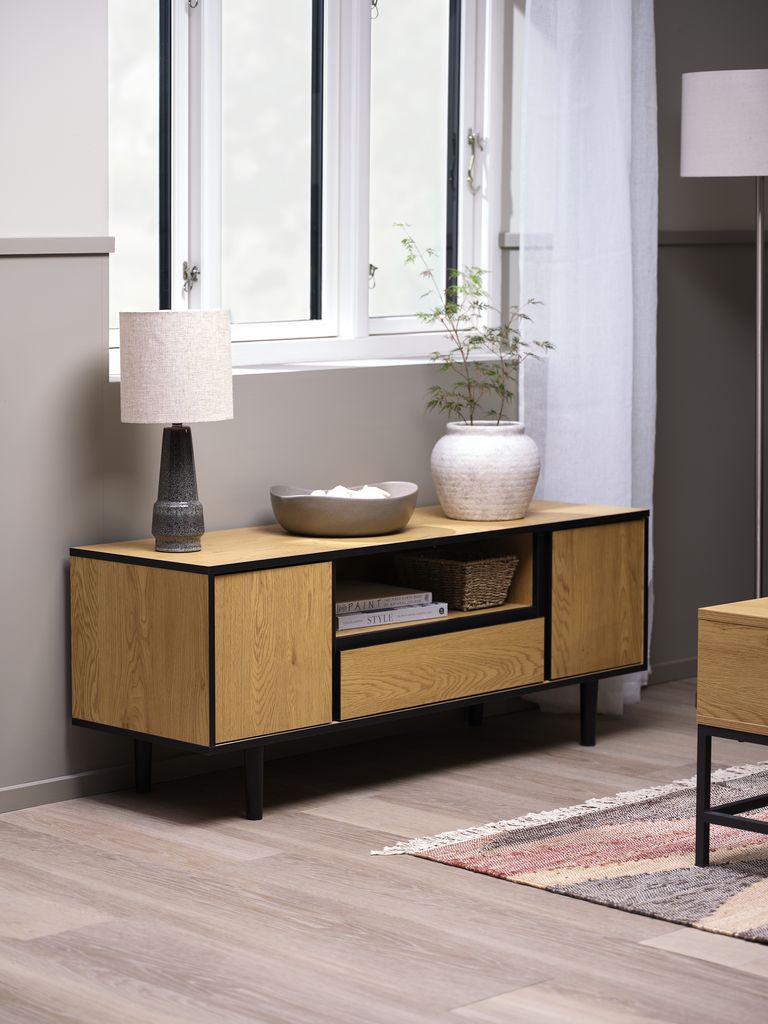 ODENSE stolik pod TV ODENSE 2 drzwi/1 szuflada dąb/czarny