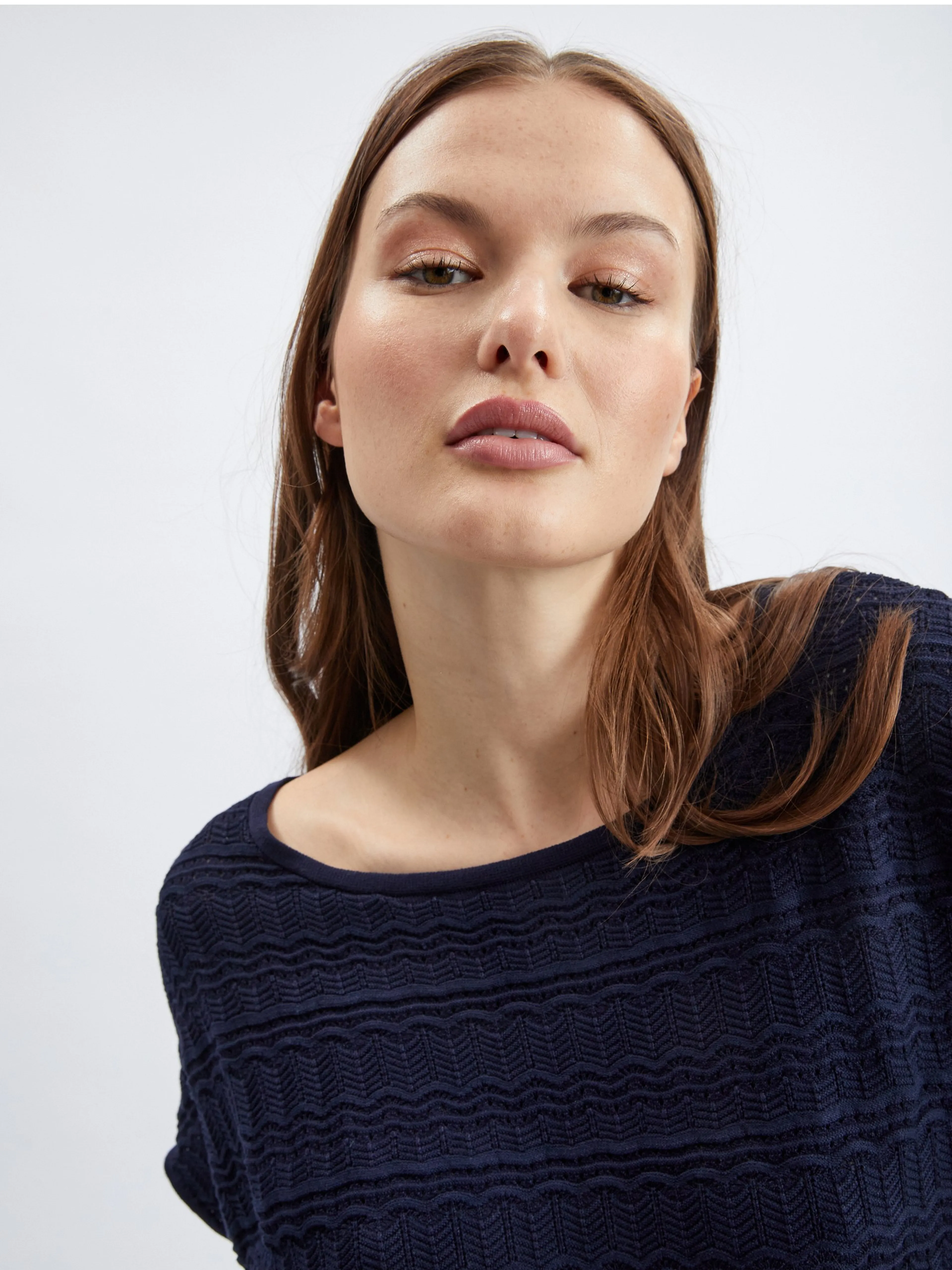 Dunkelblauer Damen-Kurzarmpullover ORSAY
