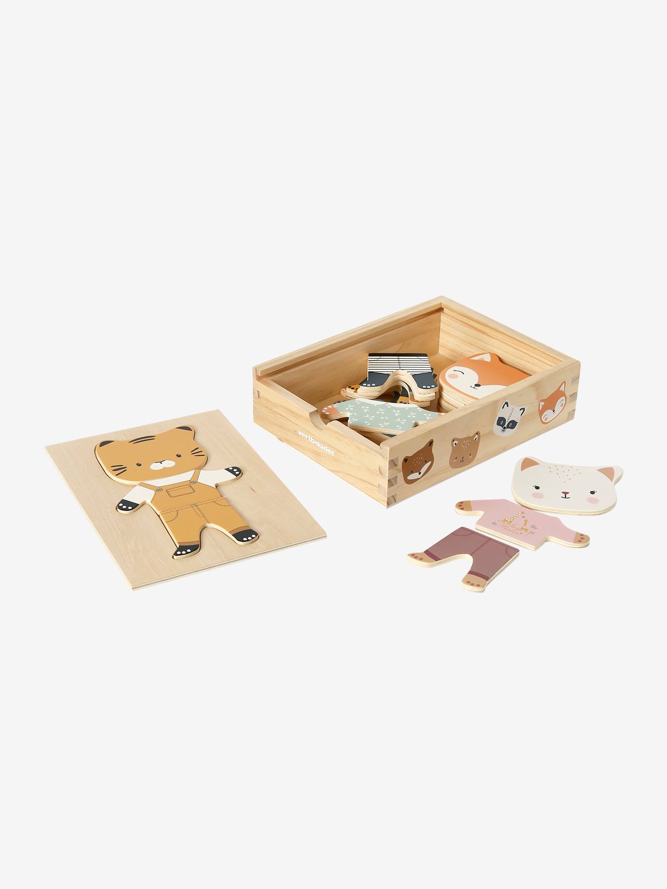 Vertbaudet Kleinkinder Steckspiel mit Anzieh-Tieren, Holz FSC - natur