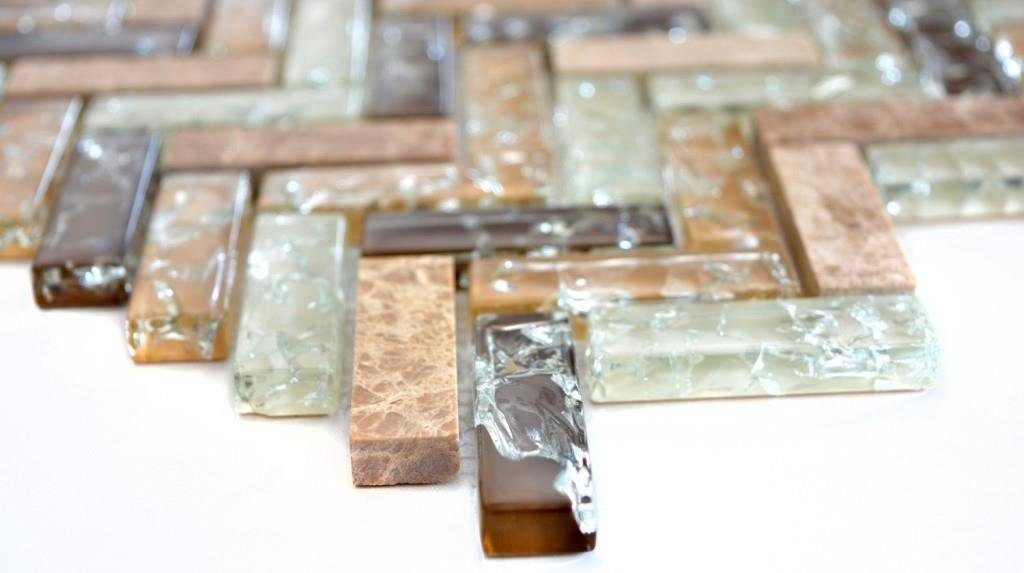 Mosani Mosaikfliesen Glasmosaik Naturstein Mosaik hellbraun glänzend / 10 Matten