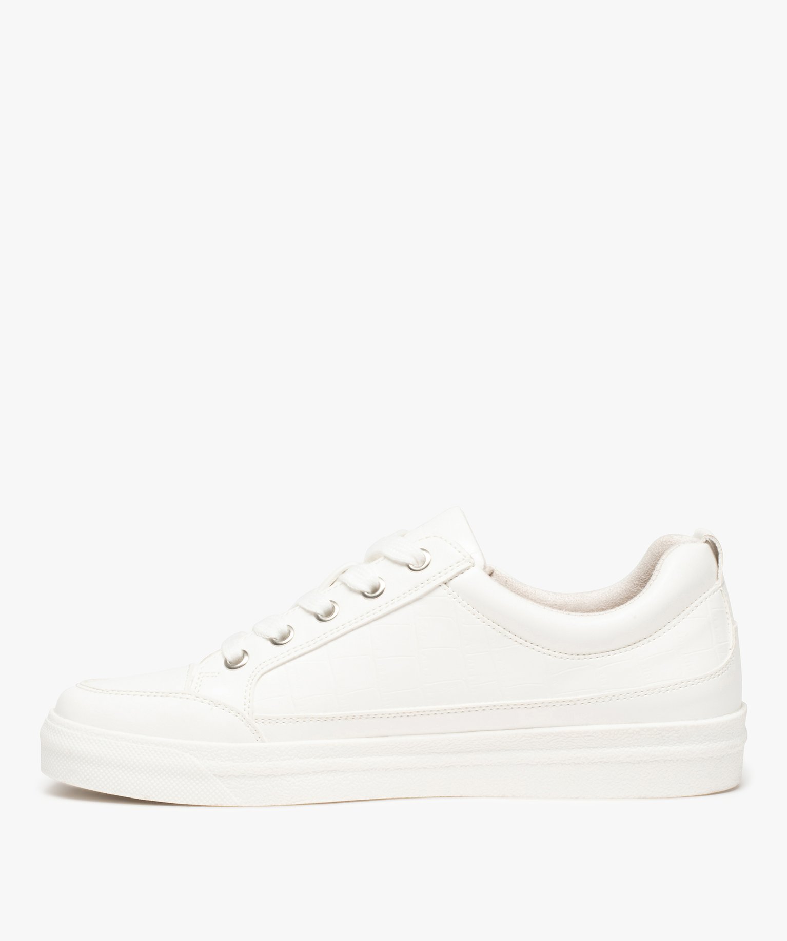 Baskets femme unies à lacets et zip motif croco blanc | GEMO