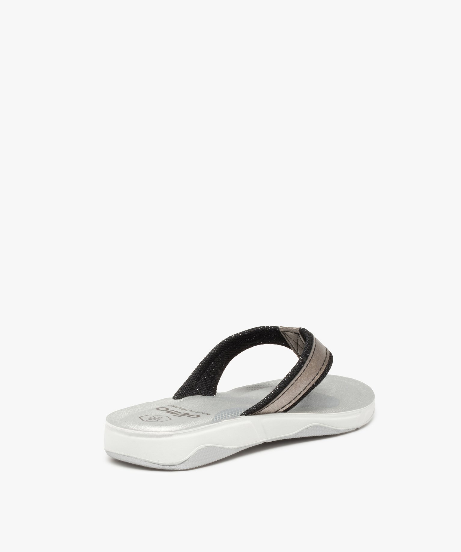 Tongs femme à semelle rembourrée et détails métallisés noir | GEMO