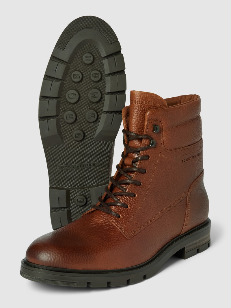 Boots aus Leder mit Label-Details in cognac