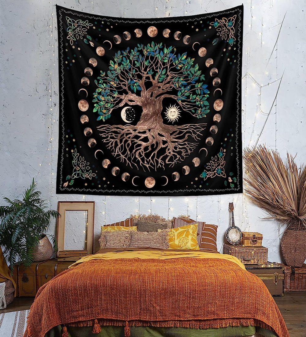Wandteppich Baum des Lebens Wandteppiche Mondphasen Tapestry,150*150cm, Ronner UG