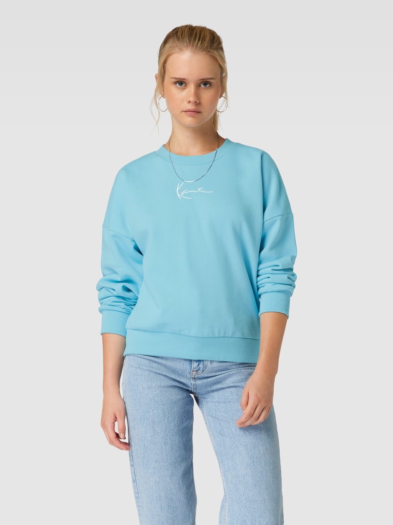 Sweatshirt mit Label-Stitching Modell 'Woven' in ozean blau