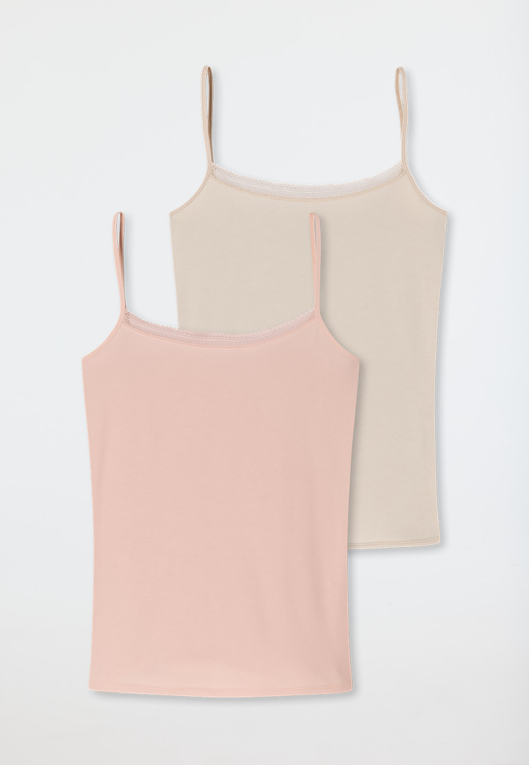 Spaghettitop 2er-Pack pfirsich/sand - Cotton Lace