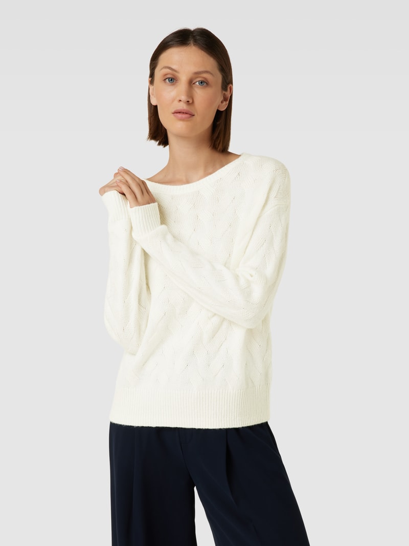 Strickpullover mit Zopfmuster Modell 'POP UP' in weiss