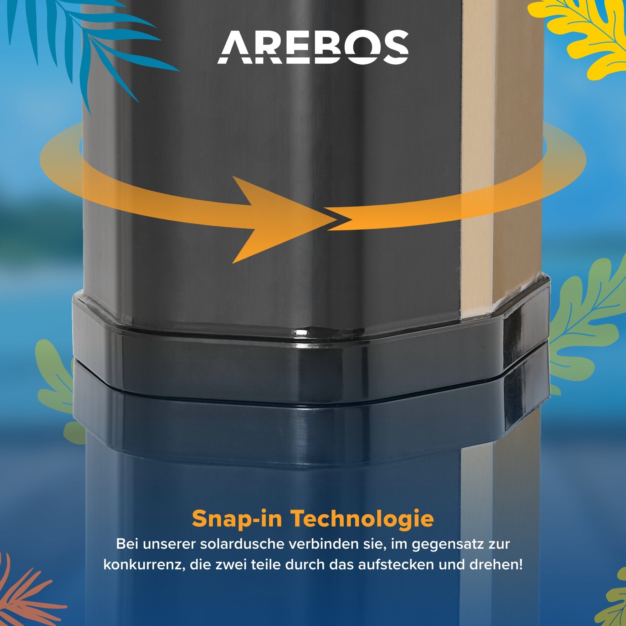 Arebos Solardusche 35L mit Handbrause&Thermometer Schwarz/golden (Set, mit Bodenplatte)