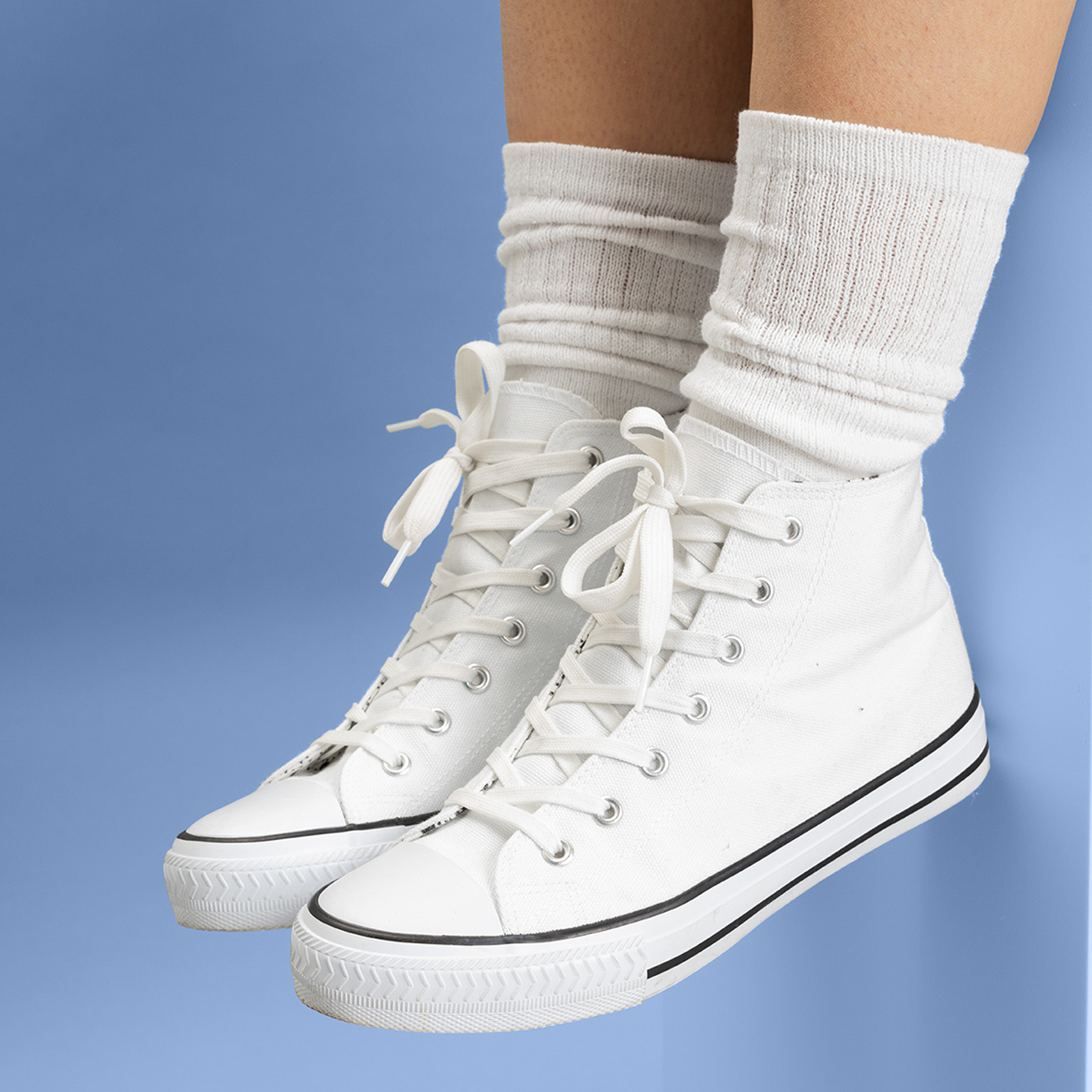 Baskets en toile montantes à lacets blanc femme | La Halle