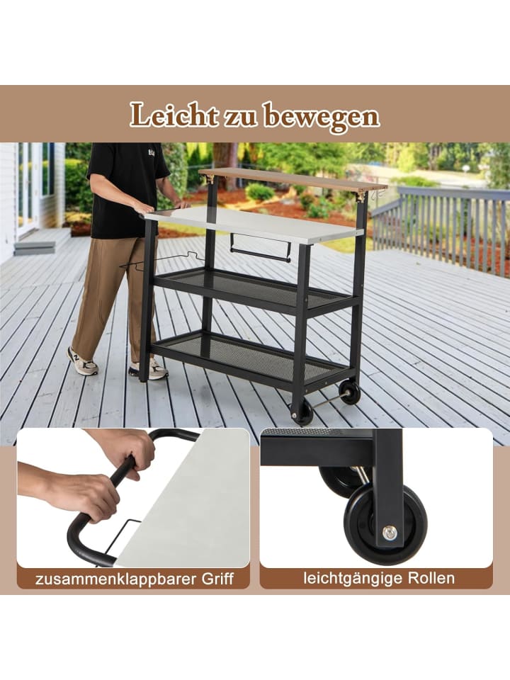 COSTWAY Grillwagen mit aufklappbarem Tisch in Schwarz günstig kaufen onesize