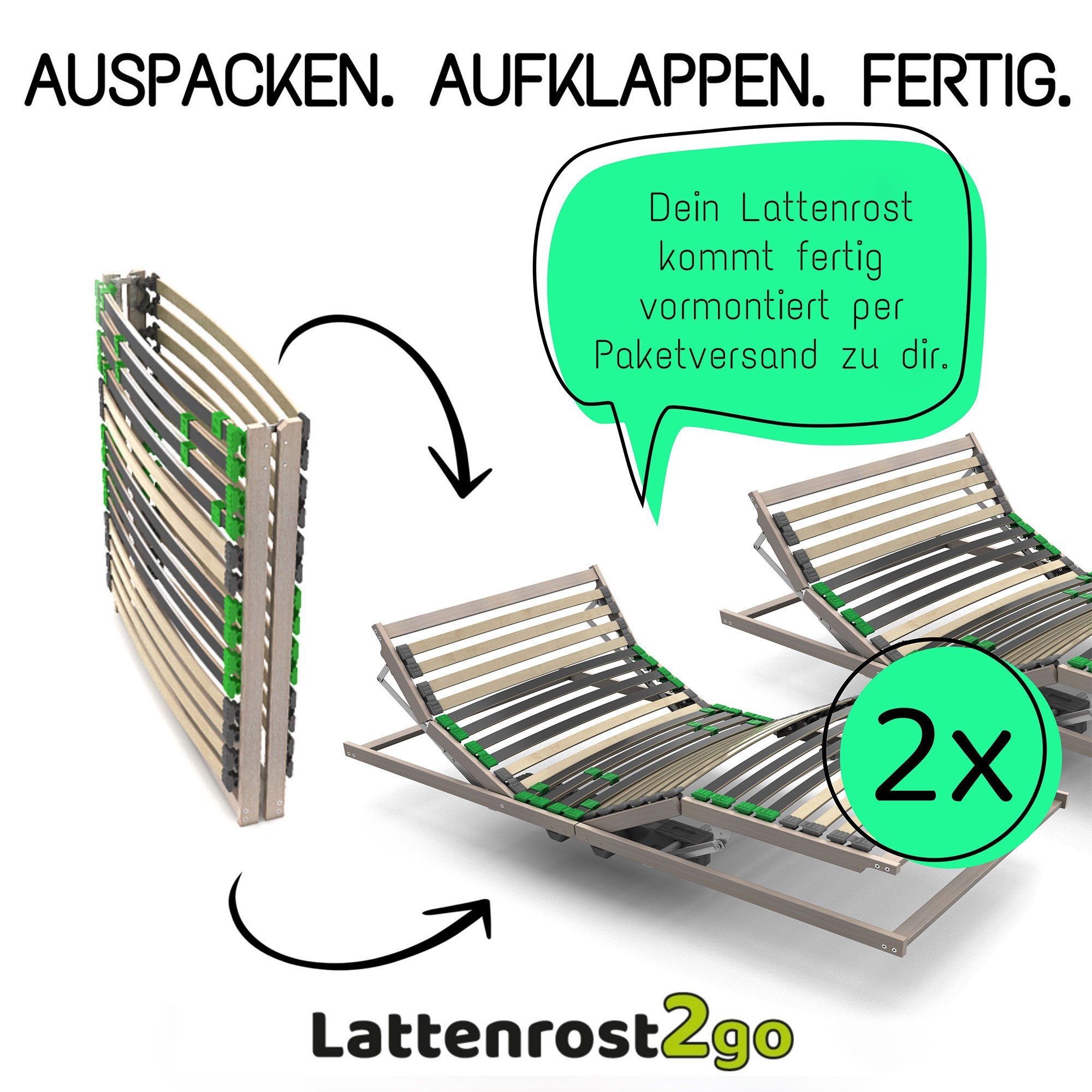 Lattenrost mit Motor Lattenrost 90x200 cm elektrisch verstellbares Kopf- und Fussteil - 2x, Lattenrost2go, Kopfteil motorisch verstellbar, Fußteil motorisch verstellbar, elektrischer Lattenrost, Notabsenkung, Fuss- und Kopfteil verstellbar