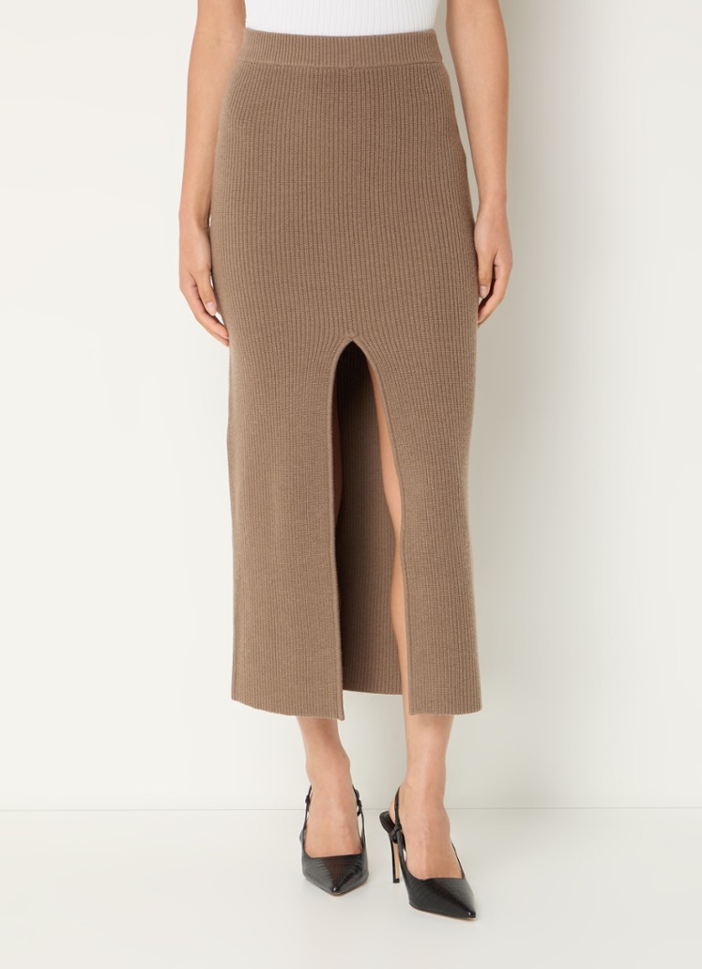 IRO  Kaissy ribgebreide midi rok in kasjmierblend met split