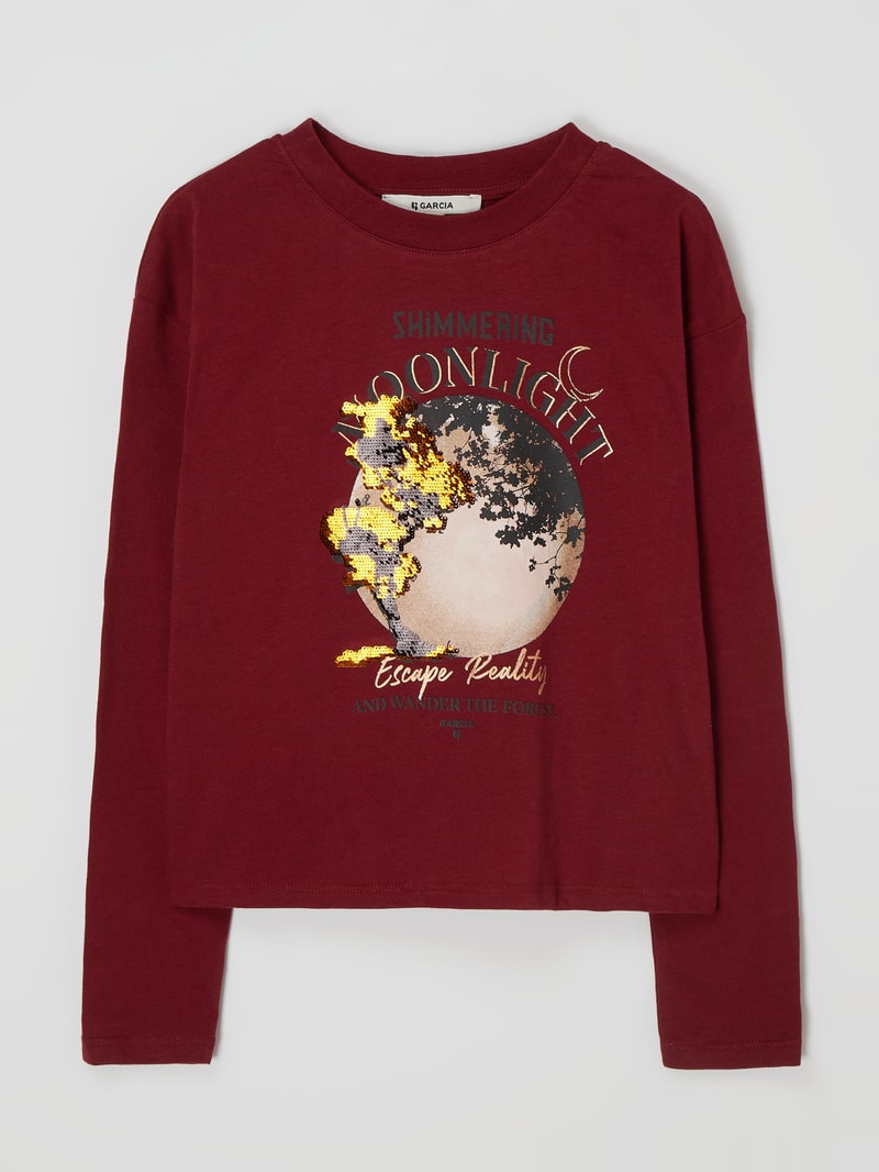 Longsleeve mit Mond-Print in bordeaux rot