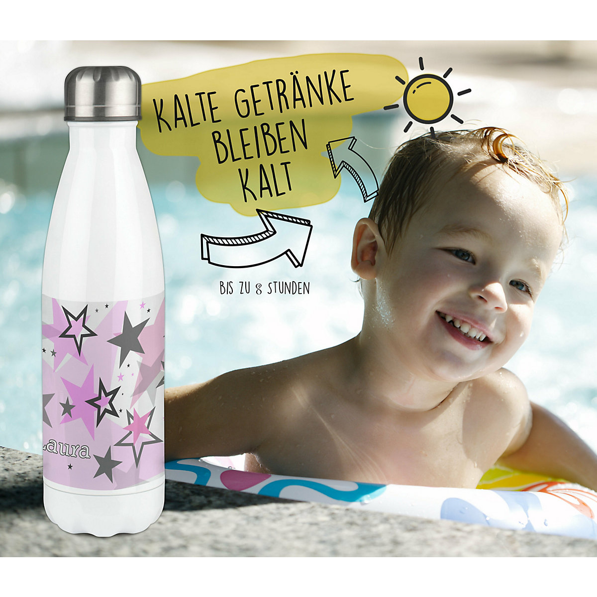 Edelstahl Kinder Thermoflasche / Trinkflasche bunt Sternenhimmel Farbe rosa grau Spülmaschinenfest, Auslaufsicher, Bruchfest, Doppelwandig, Für Heißgetränke geeignet, Mit Deckel, Isoliert