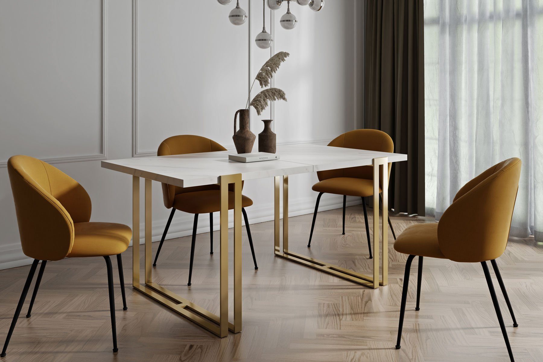 WFL GROUP Esstisch Wolf, Glamour Ausziehbar Tisch im Loft-Stil mit Metallbeinen