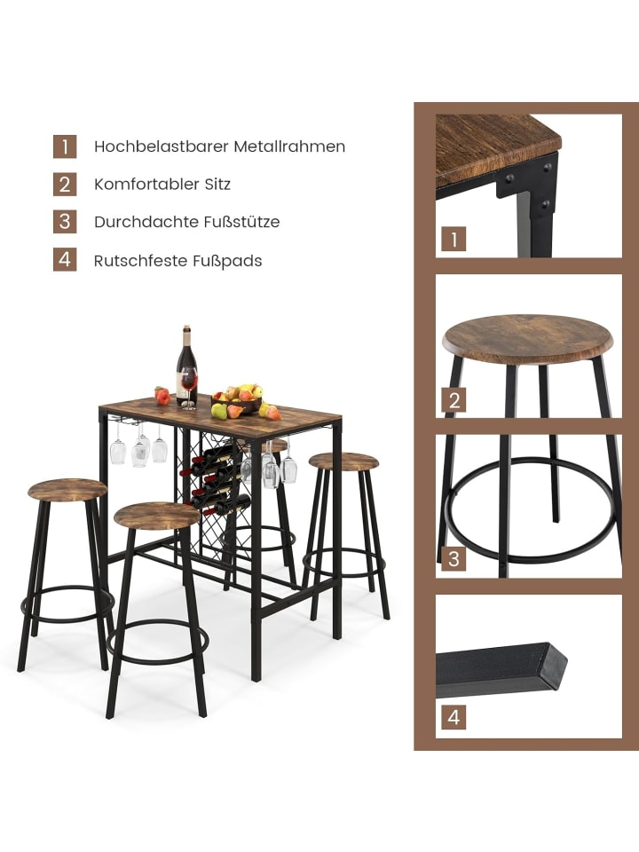 COSTWAY 5 tlg. Set Bartisch in Braun günstig kaufen onesize