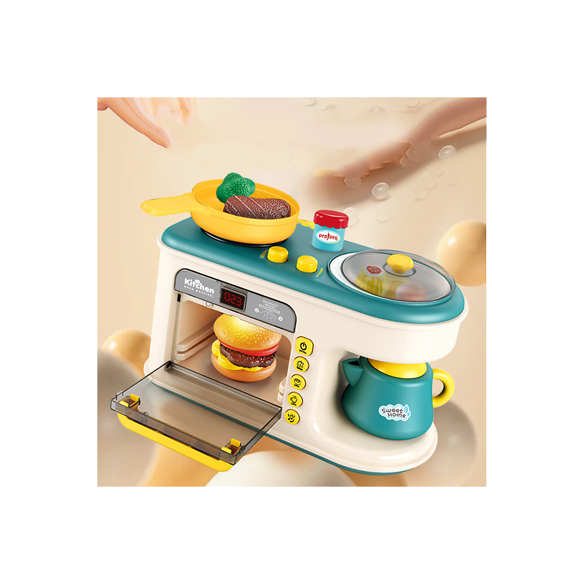 Mini-Küchenspielzeug für Kinder 47PCS Multifunktions-Frühstücksmaschine, Mikrowelle, Kindergeschirr