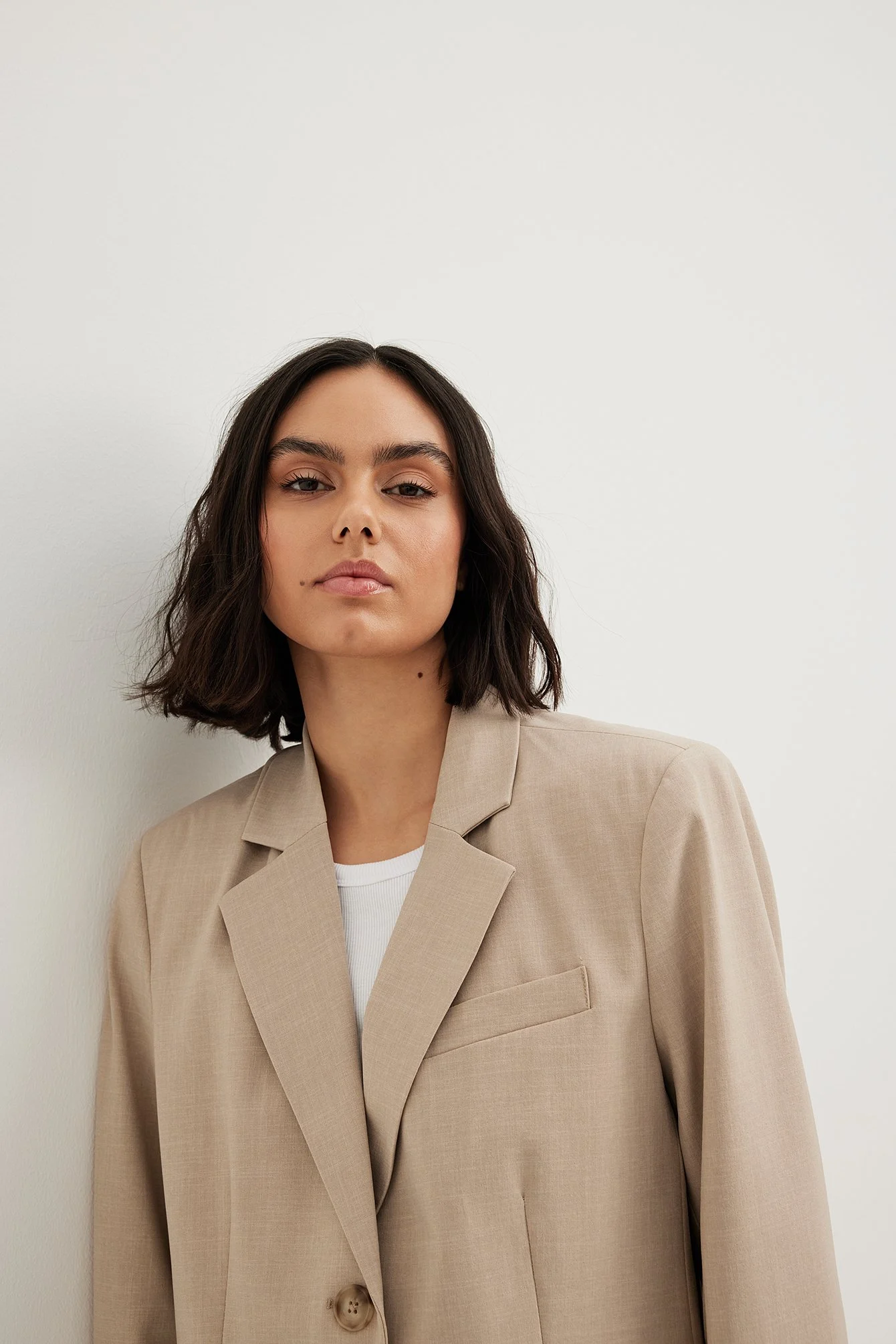 Melange-Blazer in Oversize mit drei Knöpfen