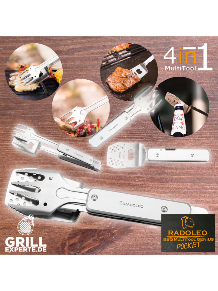 RADOLEO Grillwerkzeug Grill-Multi-Tool GENIUS POCKET 4in1  Grillbesteck in silber günstig kaufen onesize