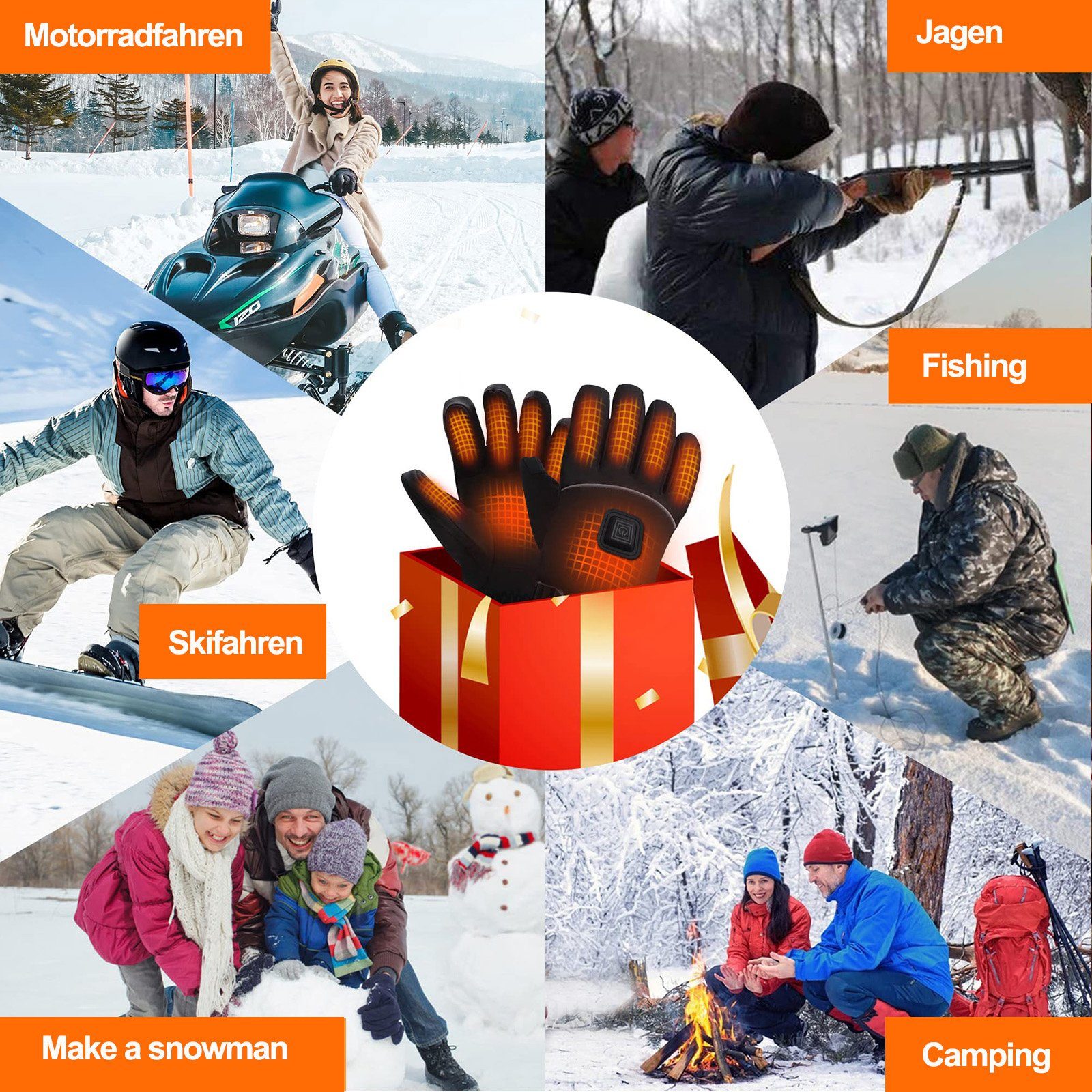 Rosnek Elektriker-Handschuhe Beheizt, 3 Stufen, wasserdicht, für Jagd Wandern Ski Winterarbeit (1 Paar) Touchscreen, Batterie