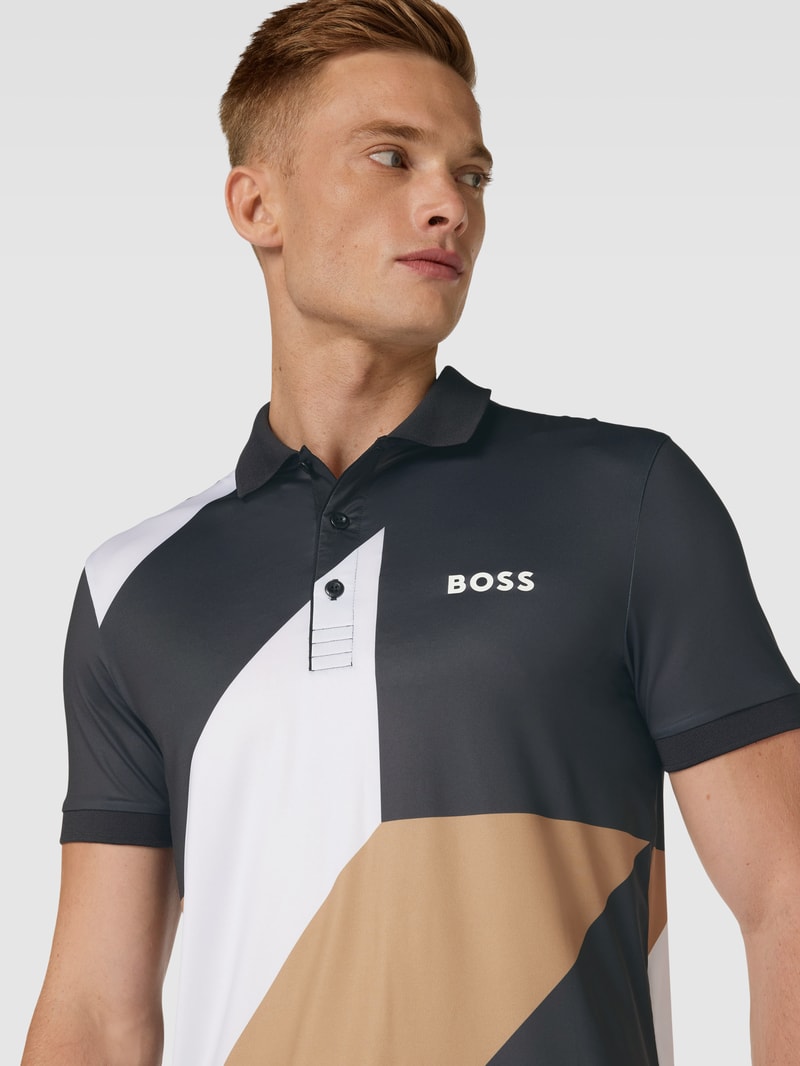 Slim Fit Poloshirt im Colour-Blocking-Design Modell 'Patteo' in schwarz