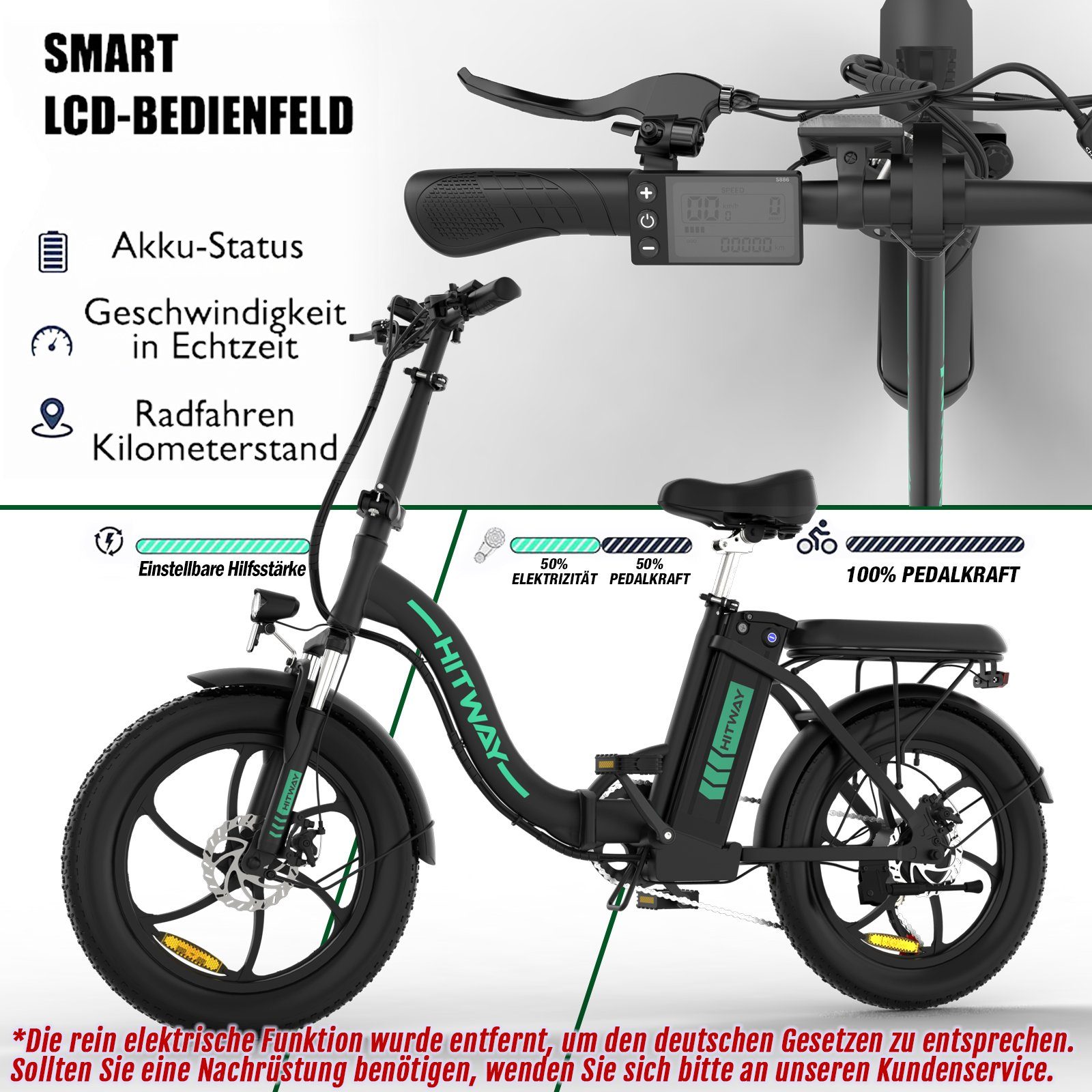 HITWAY E-Bike, Elektrofahrrad klapprad E-Bike FatReifen 20