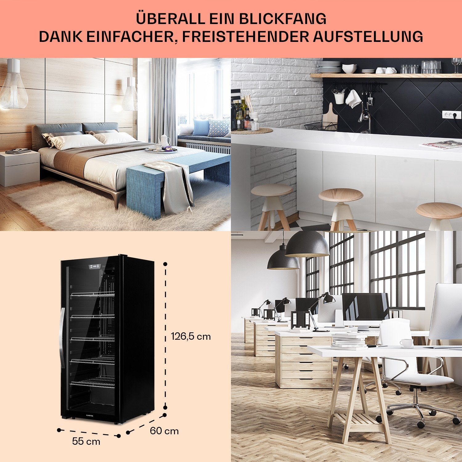Klarstein Getränkekühlschrank HEA8-Beersafe7XL-OX 10039513, 126.5 cm hoch, 55 cm breit, Bierkühlschrank Getränkekühlschrank Flaschenkühlschrank mit Glastür