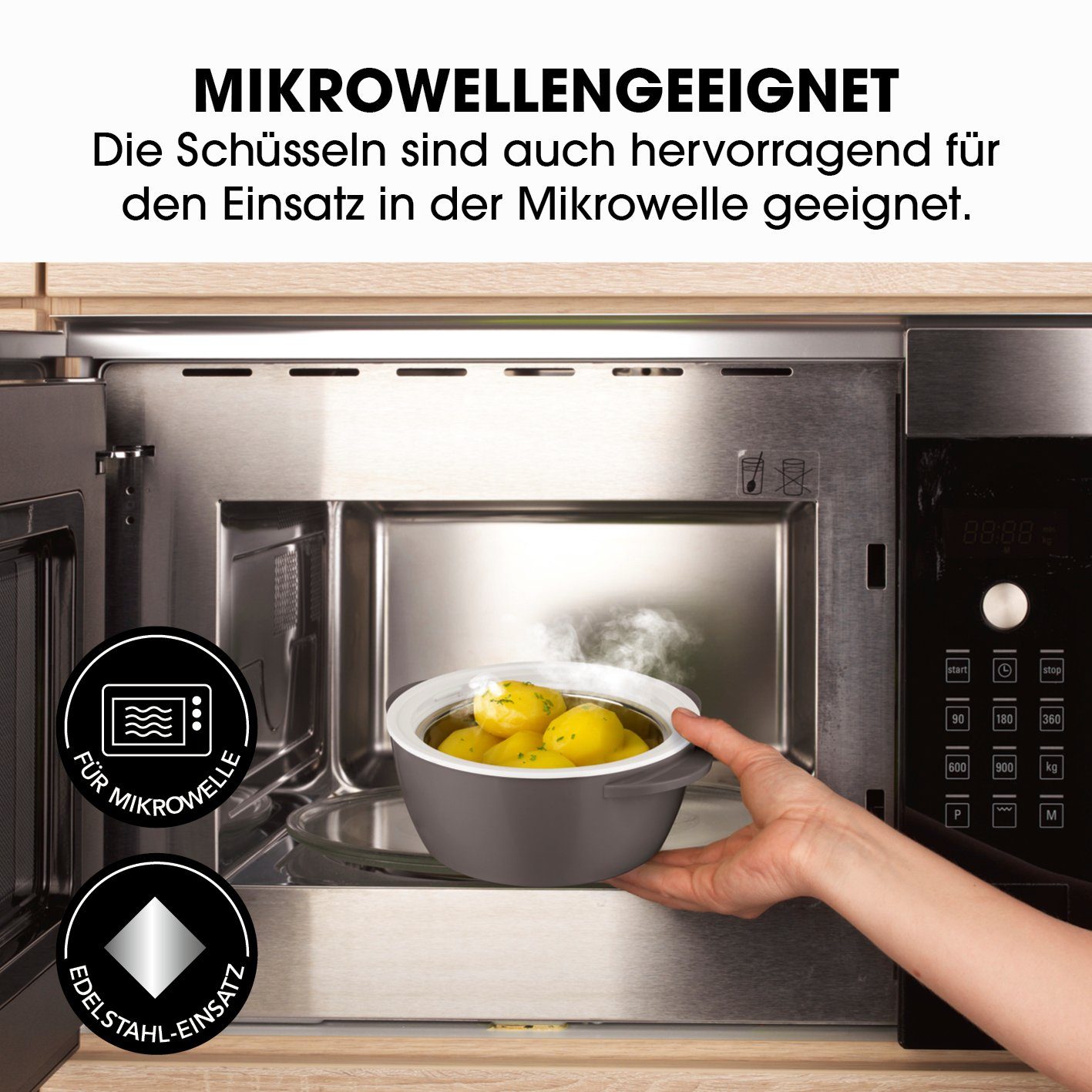MAXXMEE Thermoschüssel, Mikrowelle 1400 ml grau/weiß