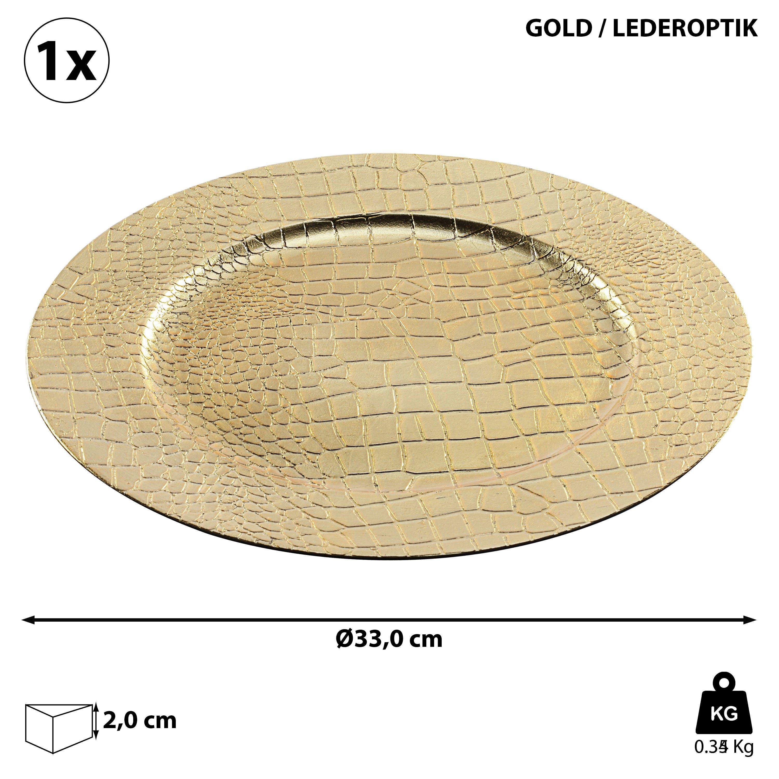 CEPEWA Dekoteller Dekoteller Tablett 'Leather' PVC gold Ø 33cm Lederoptik Platzteller