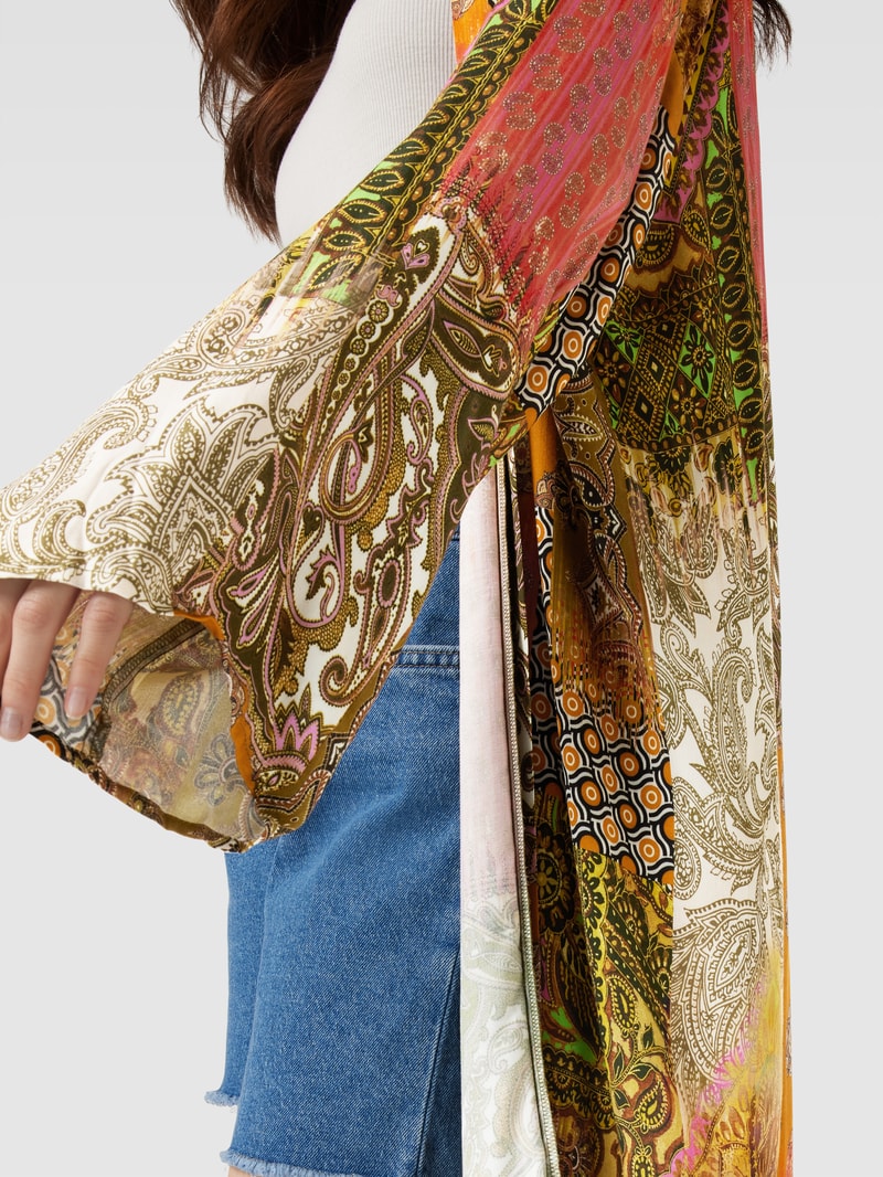 Kimono aus Viskose mit Allover-Muster Modell 'Paisley' in khaki