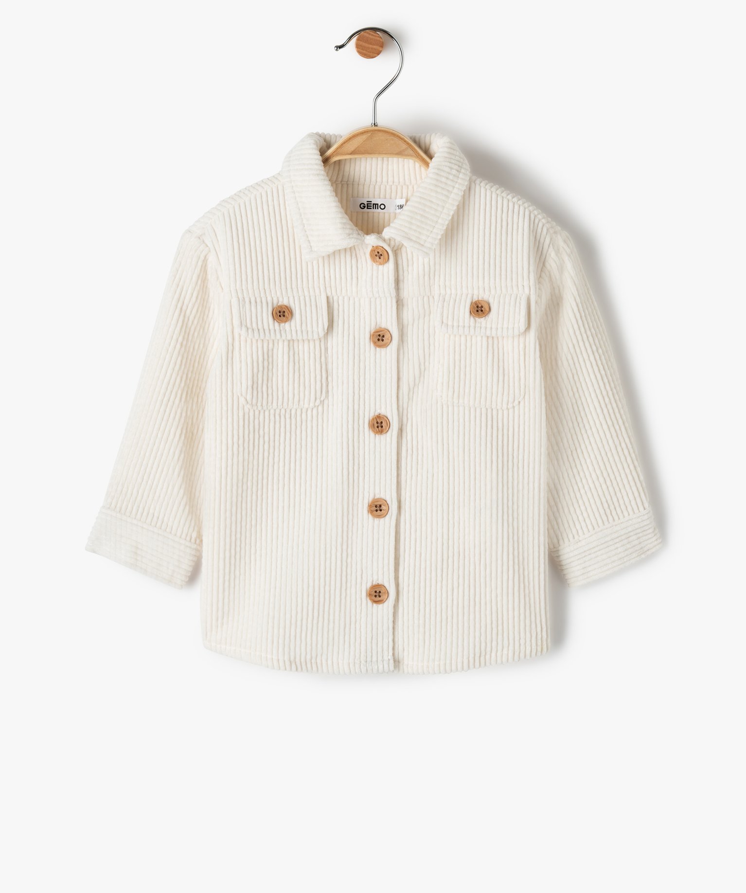 Chemise bébé fille en velours à grosses ctes ecru | GEMO